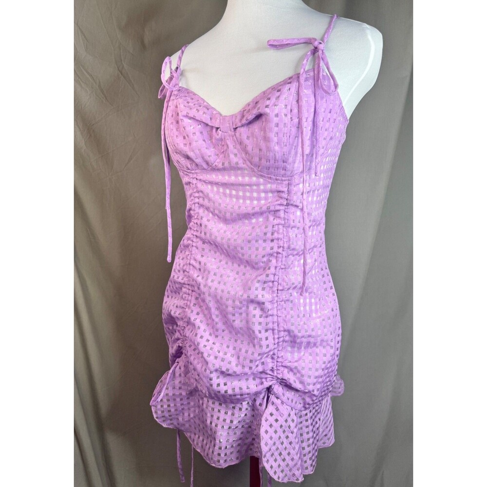 Sugar Thrillz Dolls Kill Made U Blush Sheer Gingham Dress Purple Lilac M